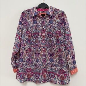 Talbots Lightweight Cotton Floral Folk Print Buttoned Shirt Size XP - XL Petite